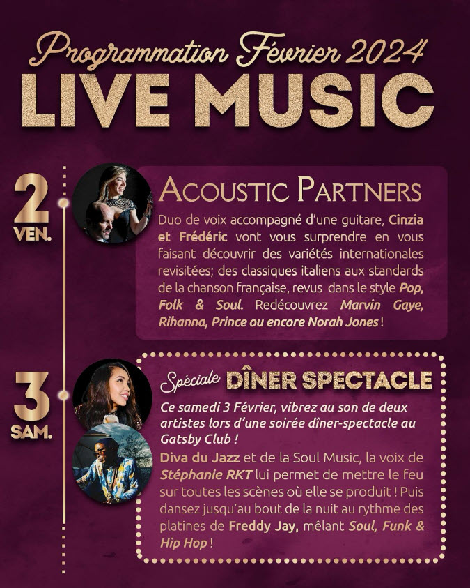Programmation Gatsby Club – vendredi 2 & samedi 3 février 2024