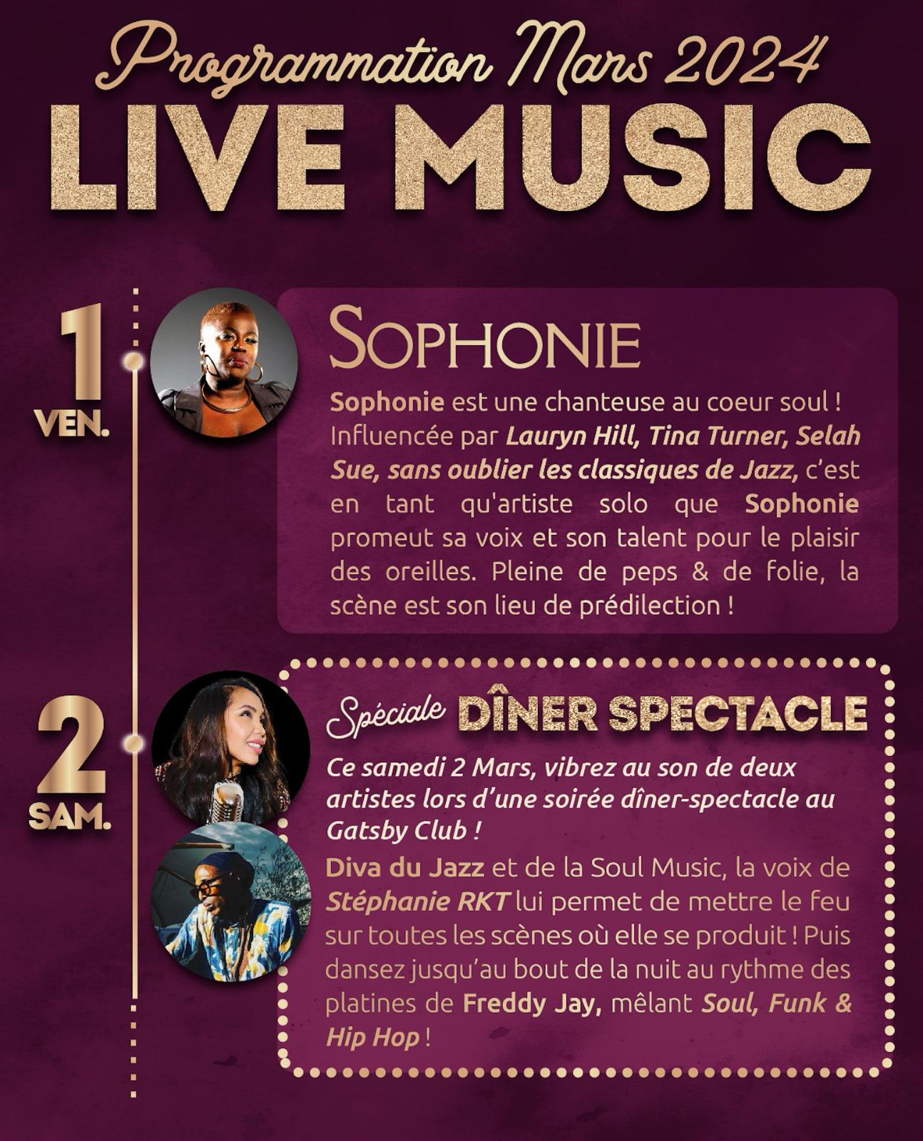 Week-end du 1er/2 mars 2024 : Sophonie (vendredi) et Stéphanie RKT / Freddy Jay (samedi)